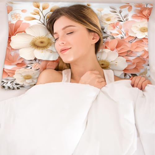 GzLeyigou Pink Floral Satin Pillowcase - 20x26in Standard Size