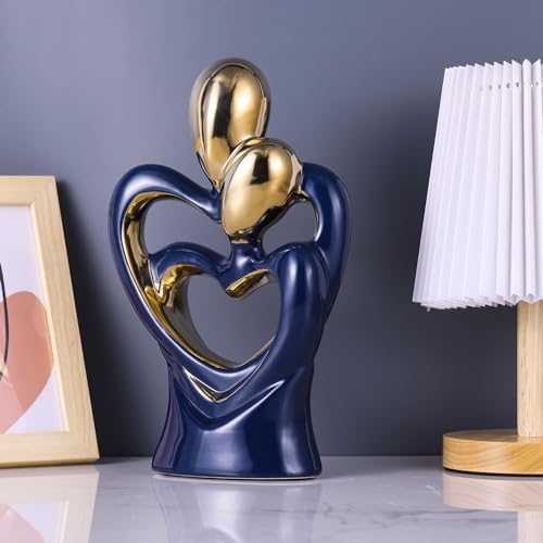 Navy Blue Gold Ceramic Couple Statue - Romantic Home Decor