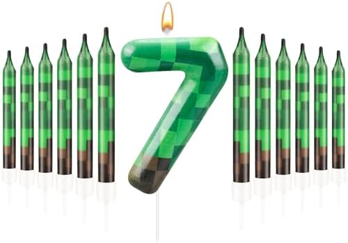 13 Pcs Dynamite Themed Birthday Candles with Number 7 Topper