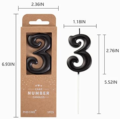 PHD CAKE 276 Inch Black 3 Number Birthday Candles 1