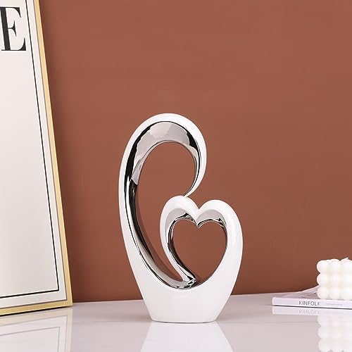 LCCCK White and Silver Heart Sculpture Love Statue
