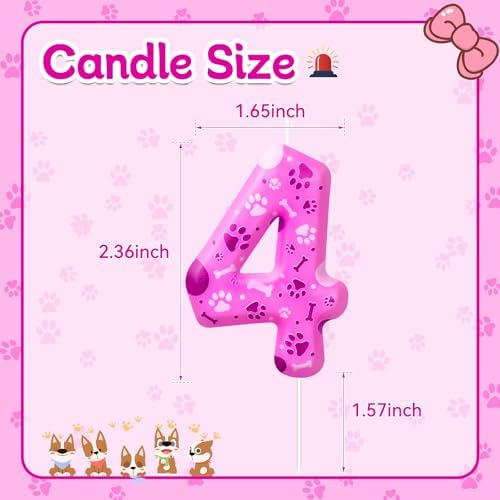 AXBMM Number 4 Pink Purple Dog Paw Birthday Candles Cake Topper