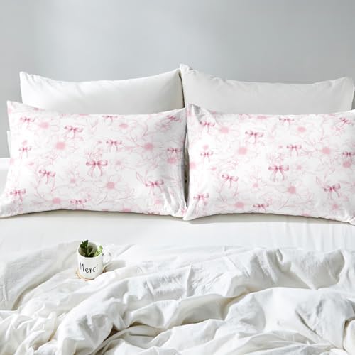 Manfei Pink Bow Fitted Sheet Queen Size Set 1