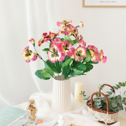 2 PCS Artificial Pansy Bushes with Green Leaves Faux Silk Plants