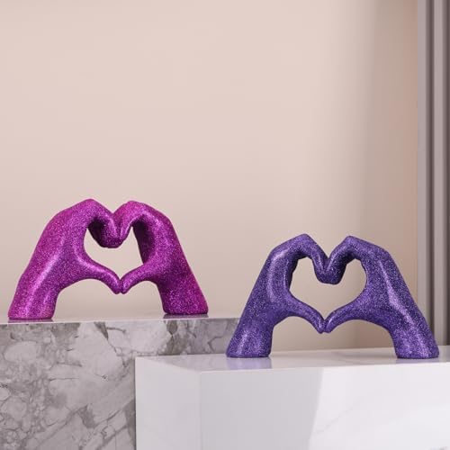 Glitter Heart Hands Sculpture - Purple Modern Coffee Table Decor