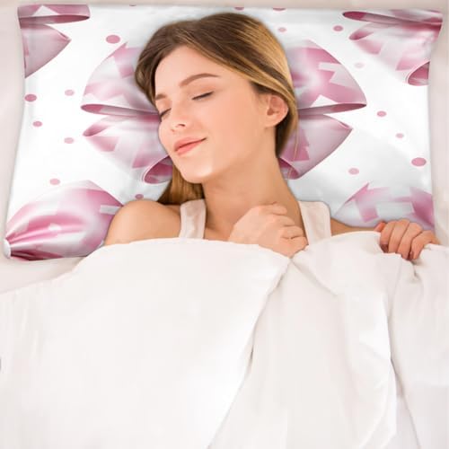 GzLeyigou Pink Gift Bow Satin Pillowcase - 20x40in King Size 1