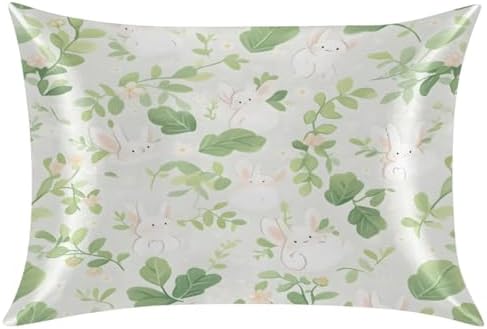 GzLeyigou Satin Pillowcase Green Leaves Design 20x40inch King Size