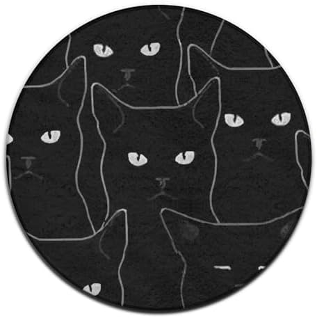 Modern Soft Area Rug 36inch Black Cat Circle Mat