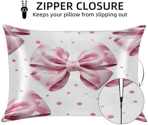 GzLeyigou Pink Gift Bow Satin Pillowcase - 20x40in King Size 1
