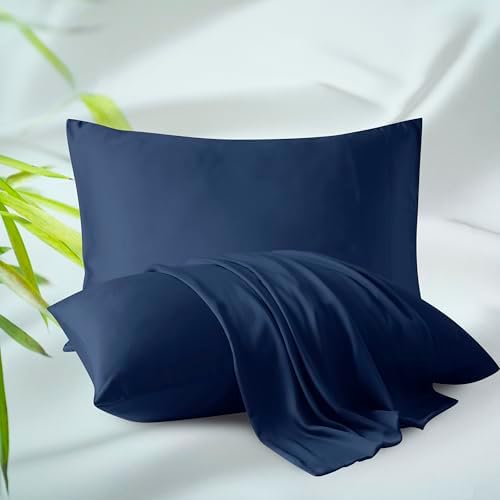 Zaizaihome Bamboo Viscose Pillowcase Set of 2 Zippered Navy Blue