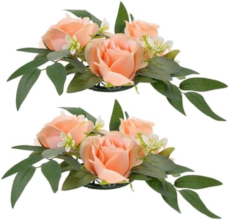 IMIKEYA Artificial Flower Candle Wreath for Pillars
