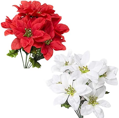6 Pack Artificial Poinsettia Bushes for Christmas Decor