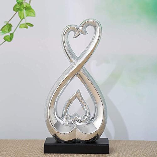 Silver Ceramic Heart Statue Home Decor Sculpture
