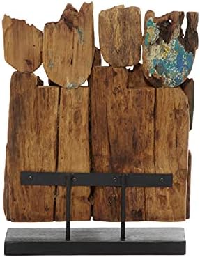 Deco 79 Teak Wood Decorative Sculpture with Faces