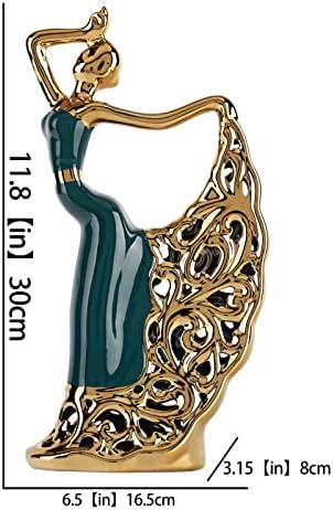 Ceramic Peacock Dancer Statue Green and Gold Home Decor 1
