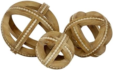 Deco 79 Wood Geometric Beaded Statues Set of 3