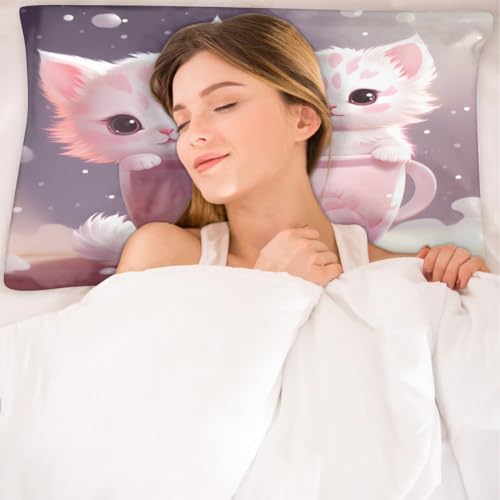 GzLeyigou Lovely Cats Satin Pillowcase - 20x26 Inch Standard Size
