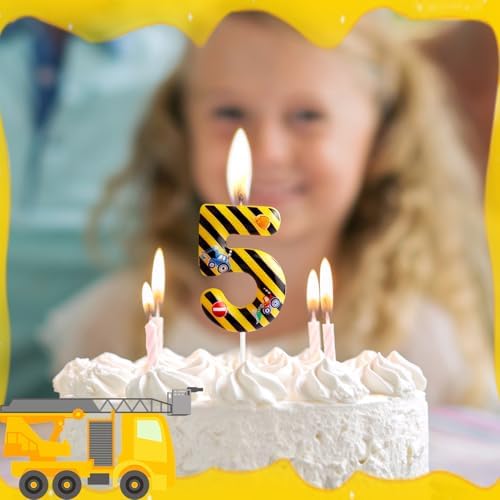 Construction Birthday Candles Number 3 Yellow Black Striped