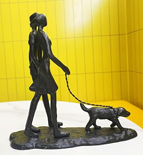 Romantic Couple and Dog Cast Iron Sculpture