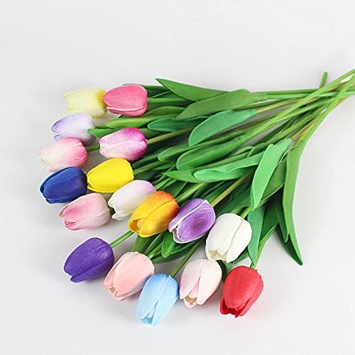 Sonze 10 pcs Tulips Artificial Flowers UV Resistant Plastic Bouquet