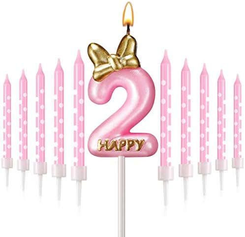Roowest 11 Pcs Birthday Candle Girl Pink Mouse Decorations