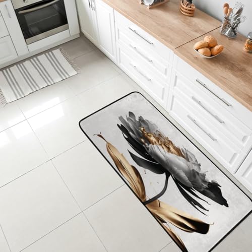 Hapuxt 39x20 Inch Luxury Gold Grey Kitchen Rug