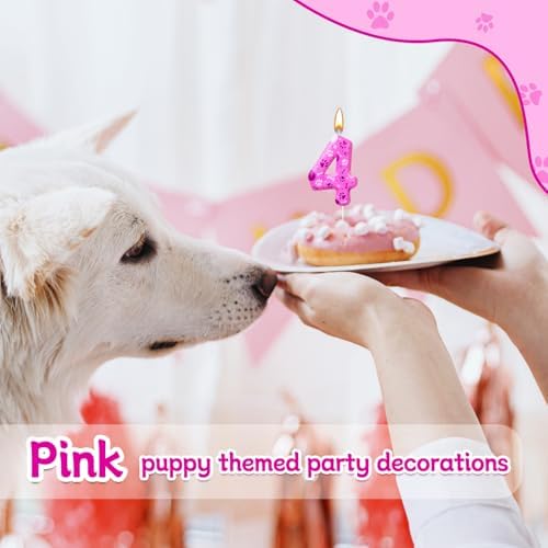 AXBMM Number 4 Pink Purple Dog Paw Birthday Candles Cake Topper