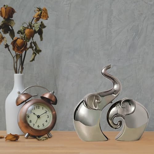 Zagxuade Silver Ceramic Couple Elephant Statues