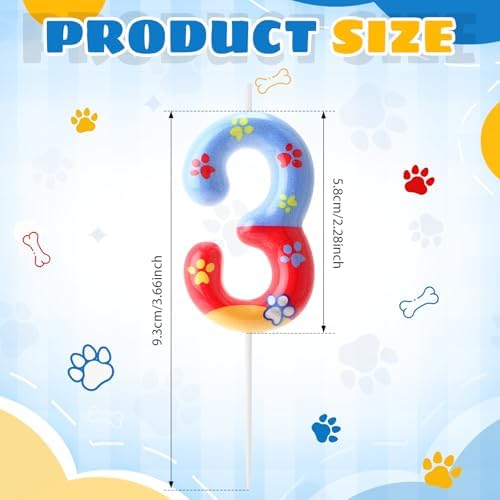 Red Yellow Blue Dog Paw Cake Topper Birthday Decoration
