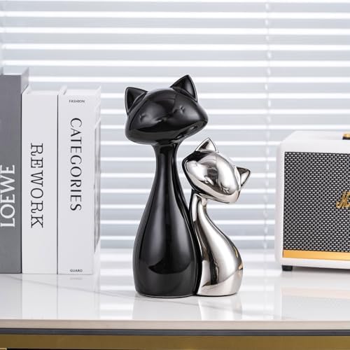Sure Yuesi Ceramic Cat Statue Set Black Silver