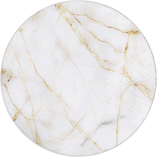 Bhoyctn Round Area Rug 2 x 2 Marble Gold Stripes