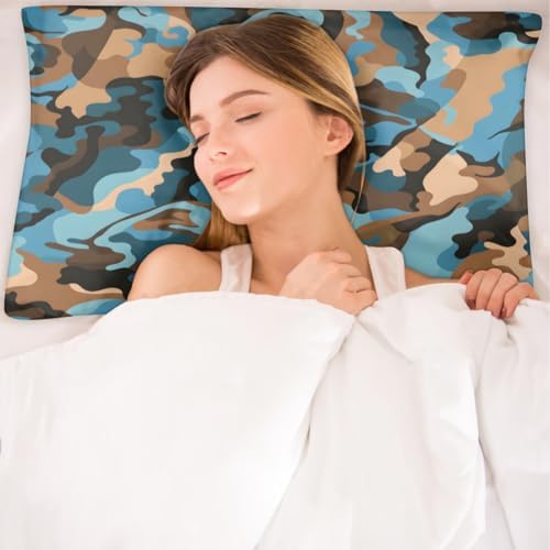 GzLeyigou Blue Brown Camo Satin Pillowcase