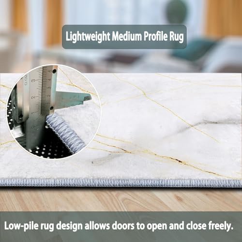 Bhoyctn Round Area Rug 2 x 2 Marble Gold Stripes