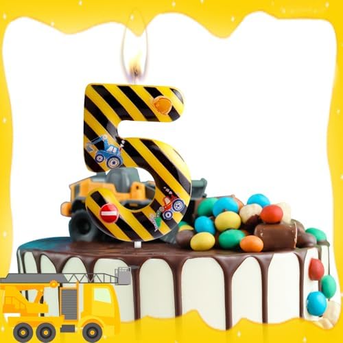 Construction Birthday Candles Number 3 Yellow Black Striped