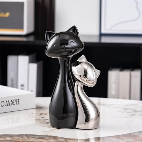Sure Yuesi Ceramic Cat Statue Set Black Silver