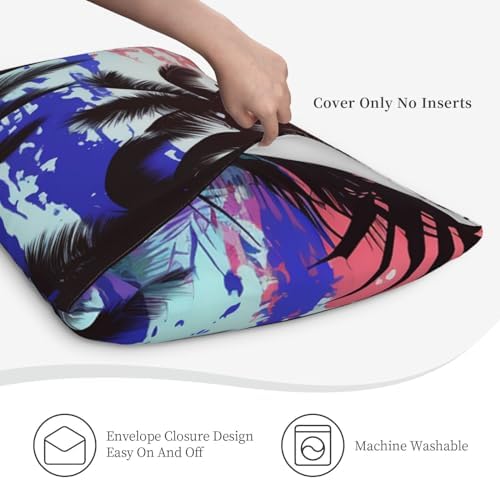 Soft Breathable Pillowcases with Envelope Closure Blue and White Palm Trees Design