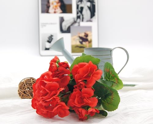 JOJAZE 8PCS Artificial Geraniums Silk Flowers UV Resistant