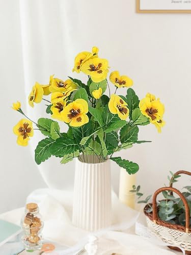 2 PCS Artificial Pansy Bushes with Green Leaves Faux Silk Plants