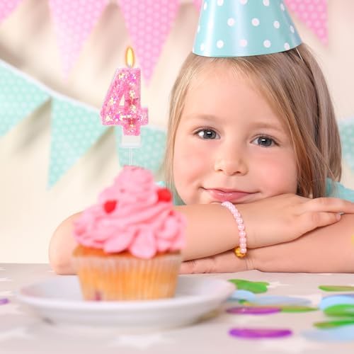 Pink Butterfly Number 4 Birthday Candle for Princess Party