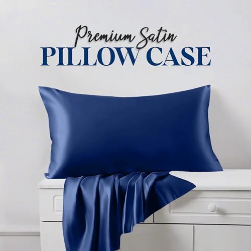 Luxury Satin Silk Pillow Cases 2 Pack Navy Blue