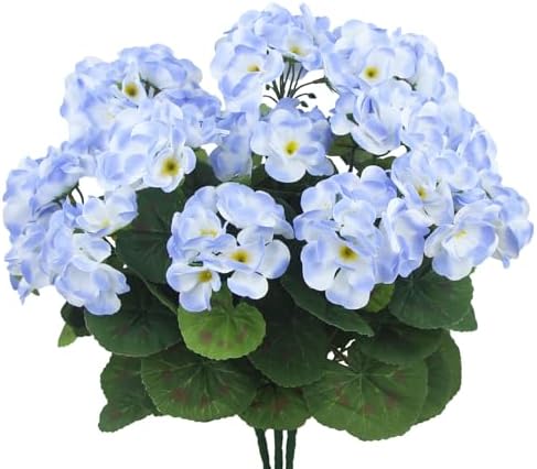 3 Pcs Artificial Blue Geranium Bushes for Garden Decor