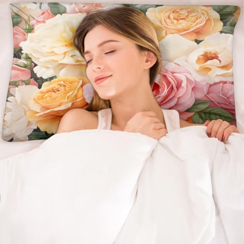 GzLeyigou Pink Yellow Rose Satin Pillowcase