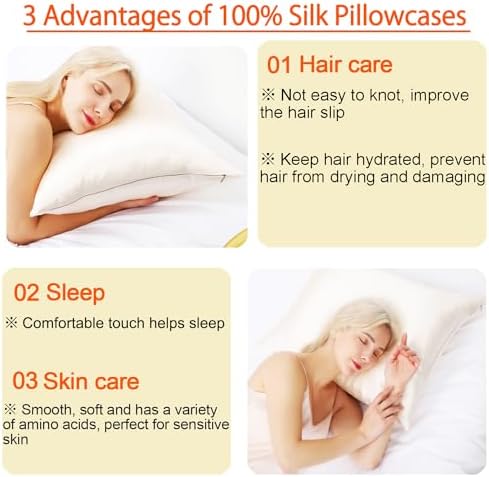 100 Mulberry Silk Pillowcase with Hidden Zipper Soft 19 Momme 600 Thread Count