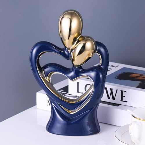 Navy Blue Gold Ceramic Couple Statue - Romantic Home Decor