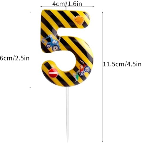 Construction Birthday Candles Number 3 Yellow Black Striped