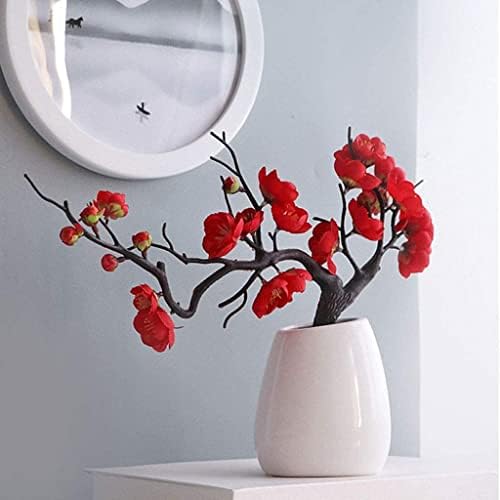 Lifelike Artificial Plum Blossom Bonsai with Ceramic Vase