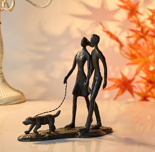 Romantic Couple and Dog Cast Iron Sculpture