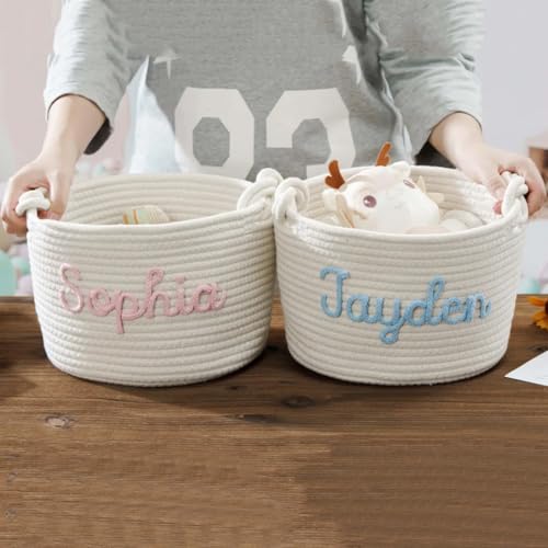 Personalized Handmade Cotton Rope Baby Basket - Custom Monogrammed Gift