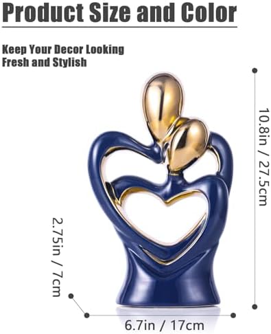 Navy Blue Gold Ceramic Couple Statue - Romantic Home Decor