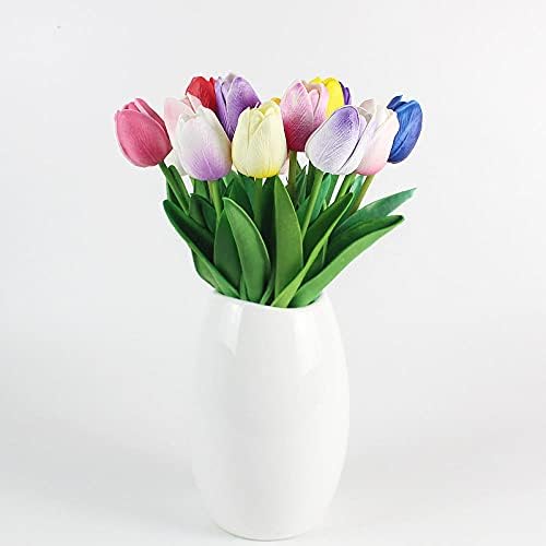 Sonze 10 pcs Tulips Artificial Flowers UV Resistant Plastic Bouquet
